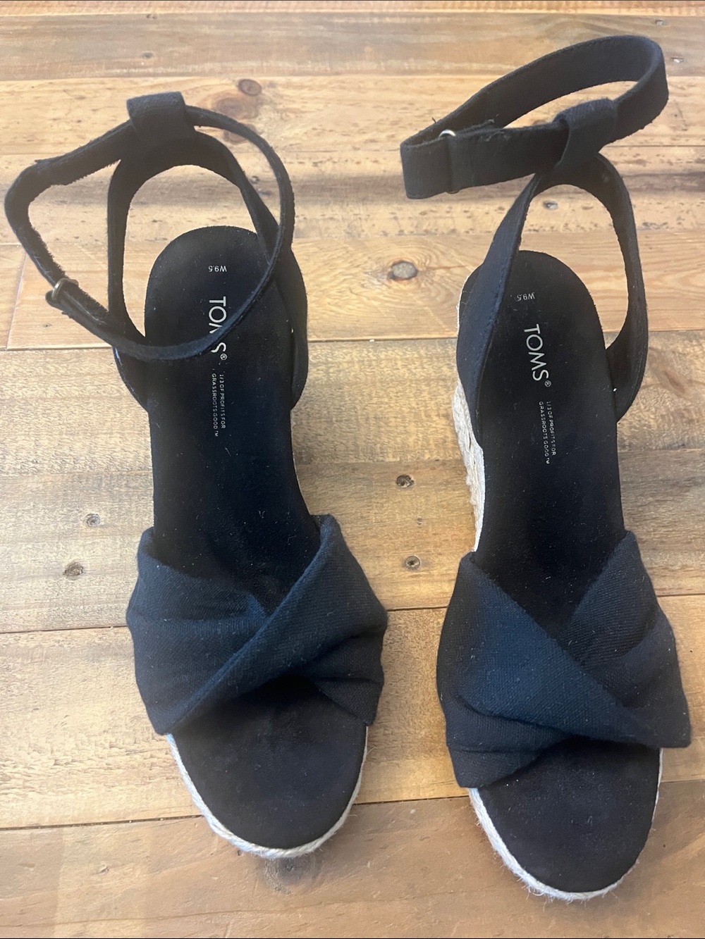 TOMS Black Knotted Ankle-Strap Espadrille Wedge Sandals